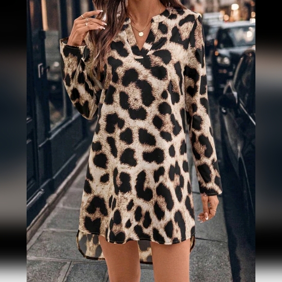 Leopard Print V-Neck Commuter & Casual Dress For Women - Picture 3 of 6